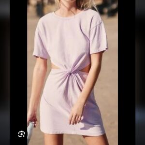 L Space Lost Winds cut-out Tshirt dress in pastel light pink Sz M 100% cotton